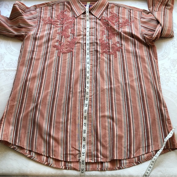 Empra Brown Stripes Western Style Shirt Men’s Size XL Long Sleeves Button-Down - Picture 7 of 15